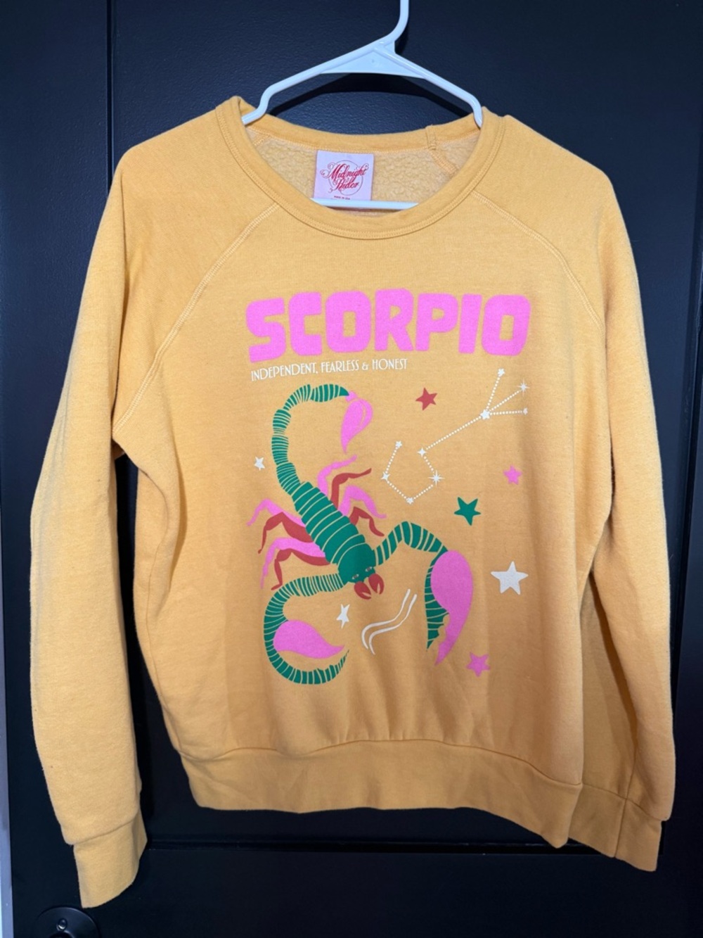 Scorpio Graphic Sweatshirt - Mustard with Pink & Green from Anthropologie